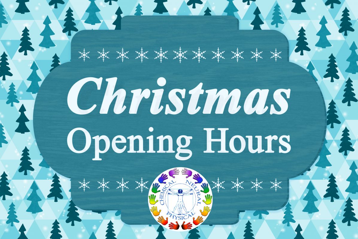 Christmas Opening Hours sign with snowflakes on Christmas tree